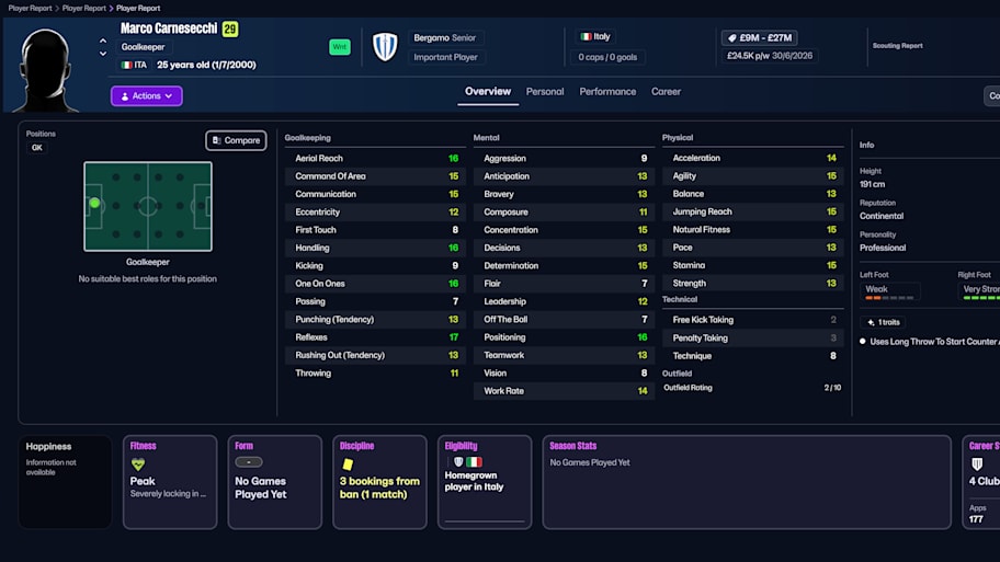 Marco Carnesecchi on Football Manager 26