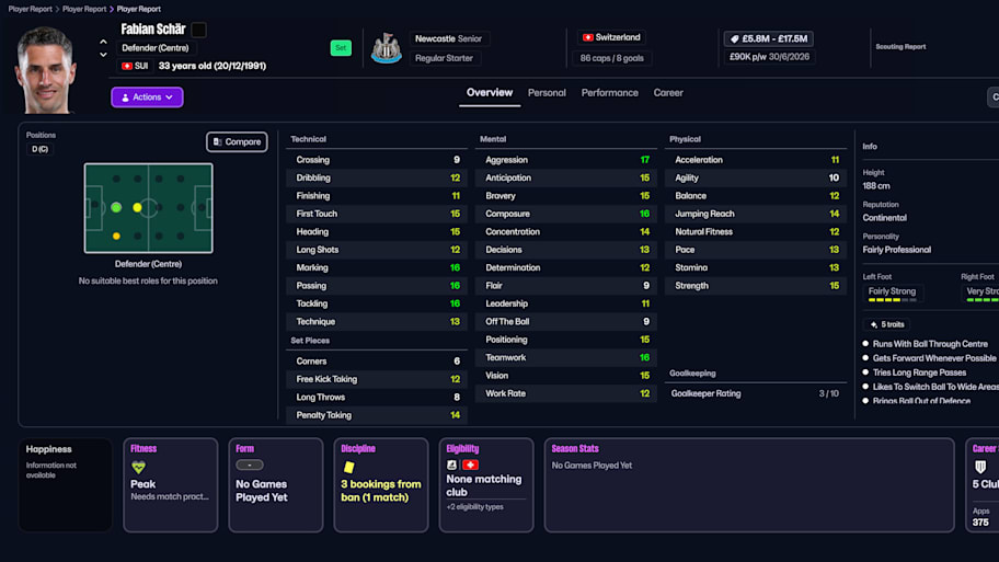 Fabian Schär on Football Manager 26