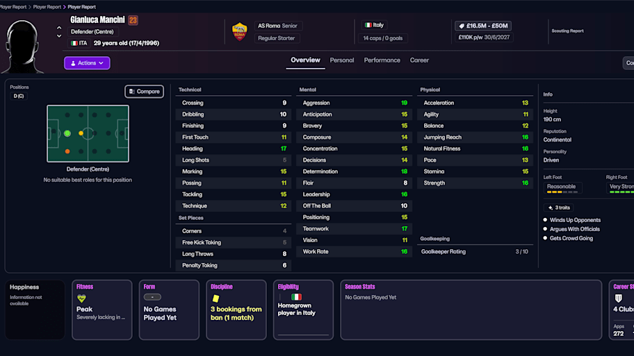 Gianluca Mancini on Football Manager 26