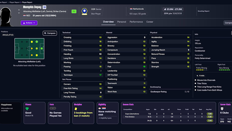 Memphis Depay on Football Manager 26