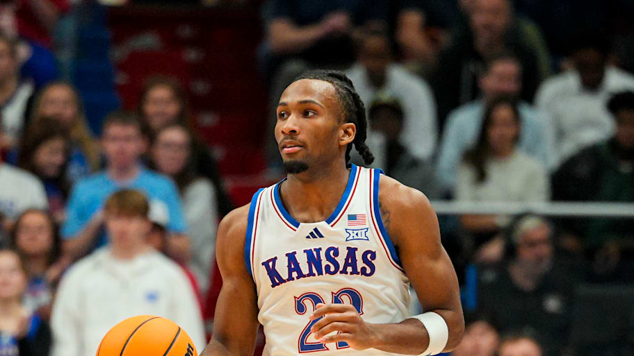 Kansas guard Darryn Peterson dribbles during the second half against the Green Bay Phoenix at Allen Fieldhouse.
