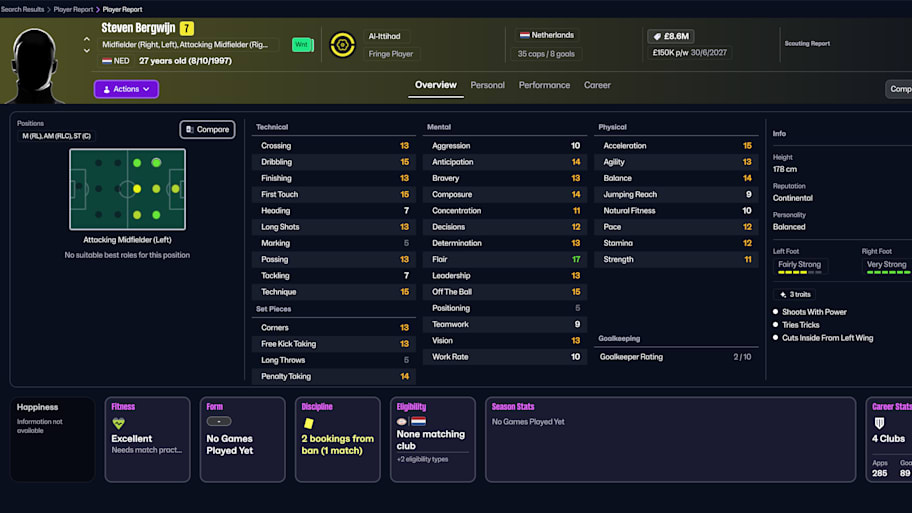 Steven Bergwijn on Football Manager 26
