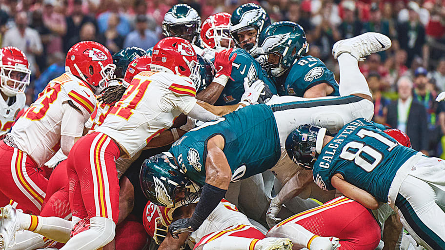The Eagles attempt a Tush Push against the Chiefs in the Super Bowl.