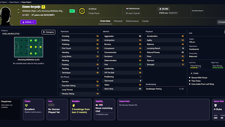 Steven Bergwijn on Football Manager 26
