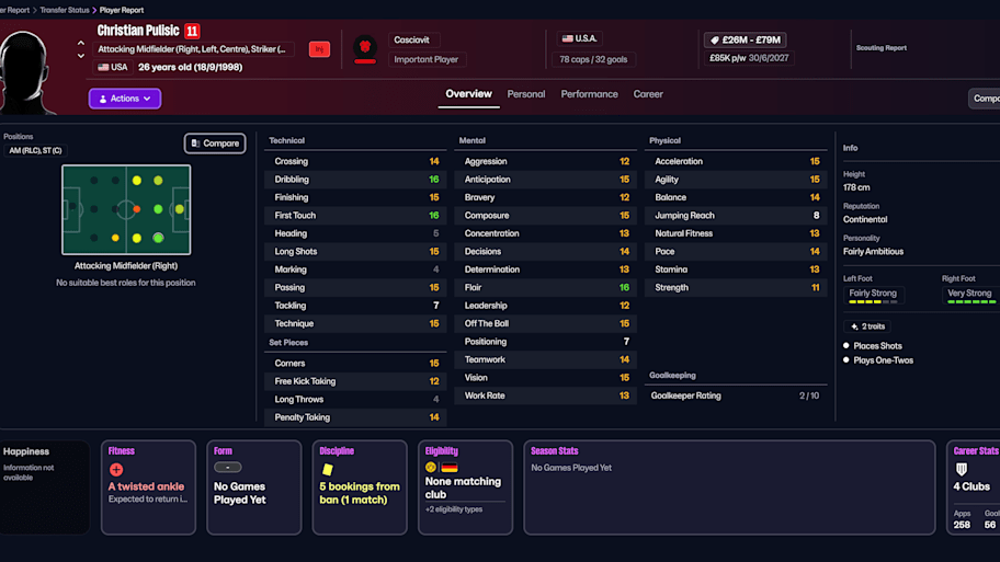 Christian Pulisic on Football Manager 26