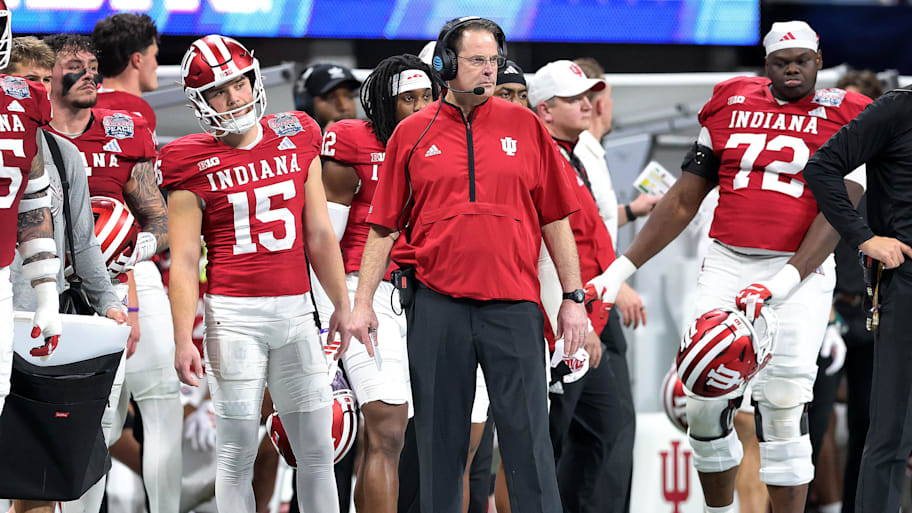 Hoosiers coach Curt Cignetti on the sideline during the Peach Bowl.