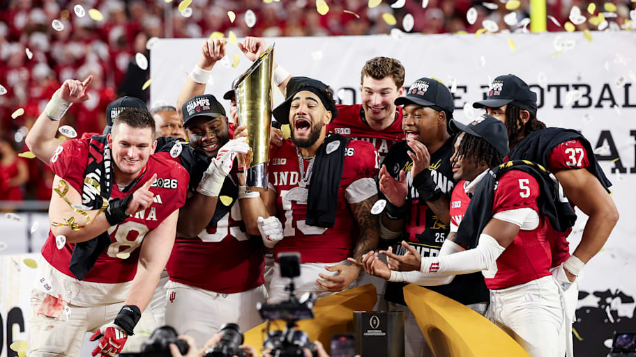 The Hoosiers celebrate their first-ever football title in school history.