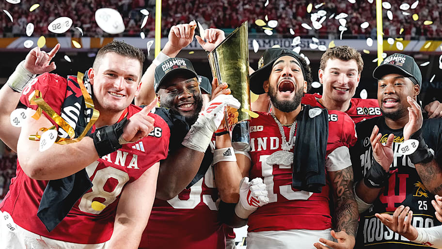 Indiana football team celebrates after winning the national championship. 