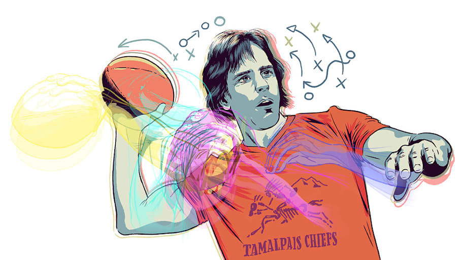 An illustration of Bob Weir throwing a pass.