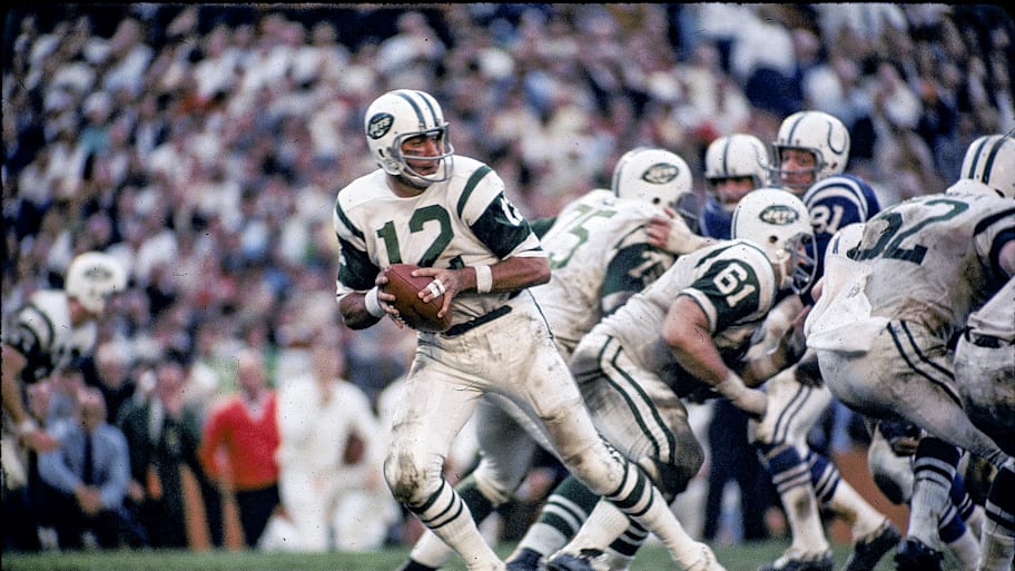 Joe Namath drops back in Super Bowl III.