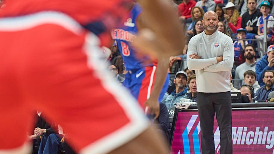 Pistons head coach J.B. Bickerstaff looks on from the sideline vs. the Clippers at Little Caesars Arena.