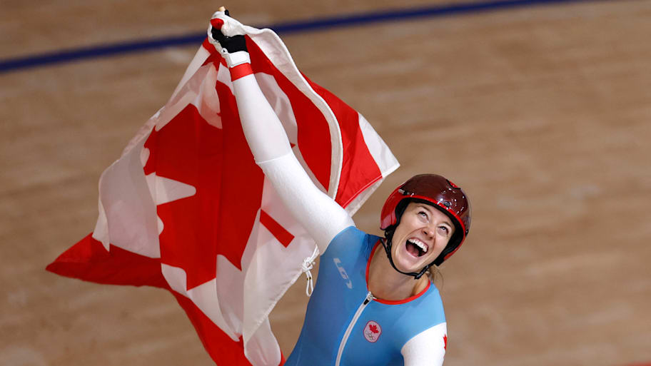 Kelsey Mitchell winning gold in track cycling at the Tokyo Summer Olympics in 2021