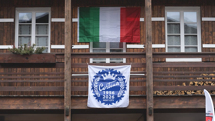 A flag of Cortina’s1956 Winter Games. 