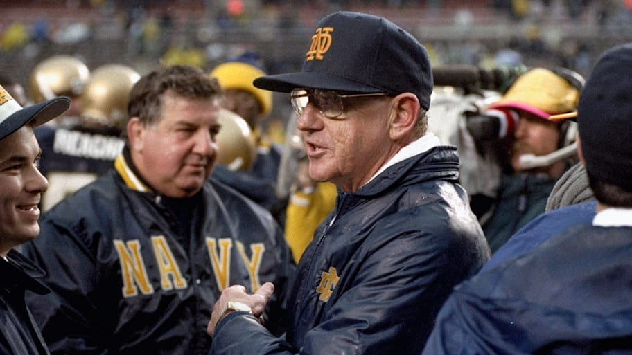 Lou Holtz on sideline during a game against Navy in 1993.