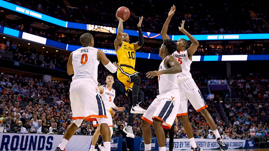 UMBC’s Jairus Lyles shoots against Virginia in the 2018 first round.
