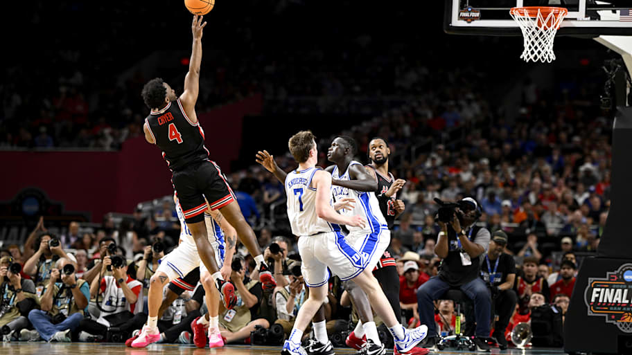 Houston’s LJ Cryer shoots against Duke in the 2025 Final Four.
