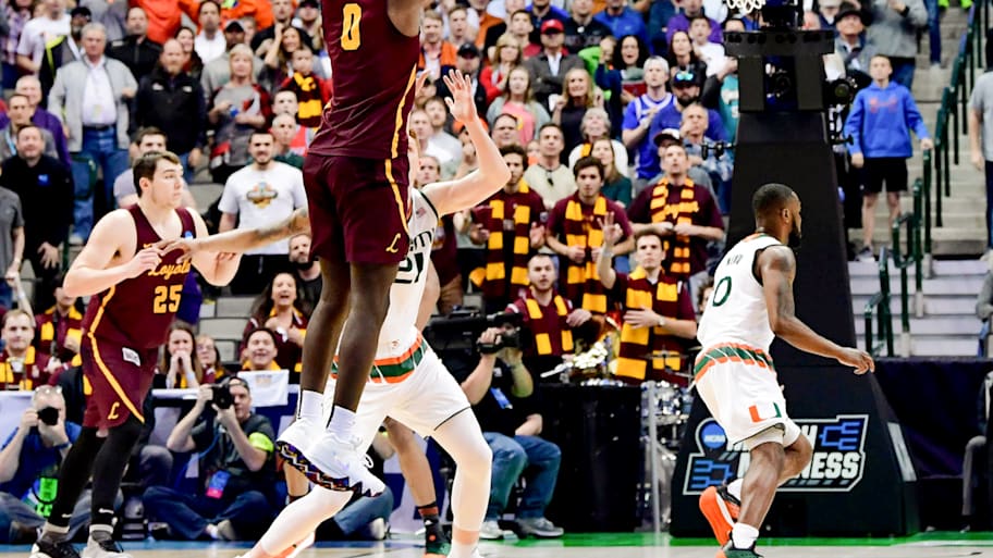 Loyola Chicago’s Donte Ingram makes the winning shot in the 2018  first round against Miami.