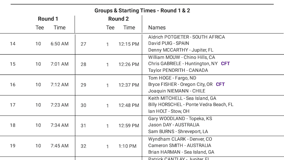 PGA tee times
