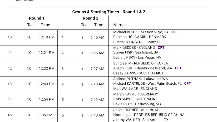 PGA Tee times