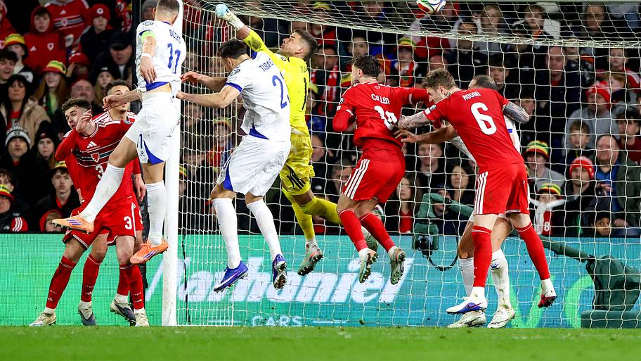 Edin Džeko scoring for Bosnia and Herzegovina in a World Cup playoff against Wales.