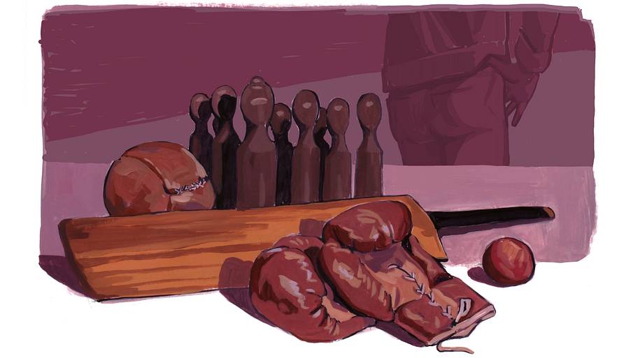 Illustrations of old sporting implements 