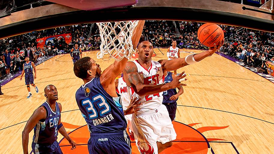 Kobe Bryant finishes at the rim during the 2009 NBA All-Star Game