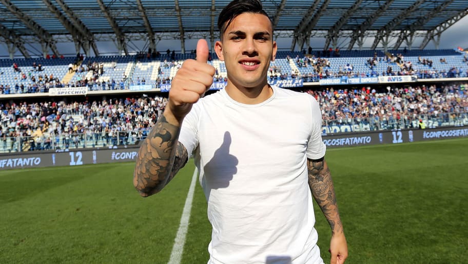 EMPOLI, ITALY - MAY 01: Leandro Paredes of Empoli FC reacts during the Serie A match between Empoli FC and Bologna FC at Stadio Carlo Castellani on May 1, 2016 in Empoli, Italy.  (Photo by Gabriele Maltinti/Getty Images)