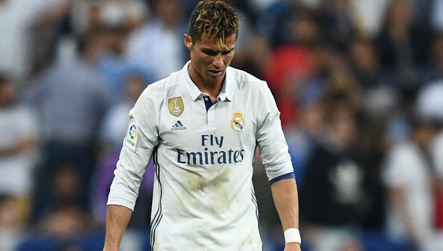 MADRID, SPAIN - APRIL 23:  Cristiano Ronaldo of Real Madrid reacts during the La Liga match between Real Madrid CF and FC Barcelona at Estadio Bernabeu on April 23, 2017 in Madrid, Spain.  (Photo by David Ramos/Getty Images)