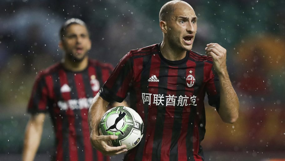 GUANGZHOU, CHINA - JULY 18:  Gabriel Paletta of AC Milan reacts during the 2017 International Champions Cup football match between AC milan and Borussia Dortmund at University Town Sports Centre Stadium on July 18, 2017 in Guangzhou, China.  (Photo by Lintao Zhang/Getty Images)