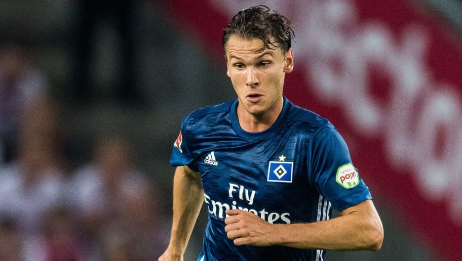 COLOGNE, GERMANY - AUGUST 25: Albin Ekdal of Hamburg in action during the Bundesliga match between 1. FC Koeln and Hamburger SV at RheinEnergieStadion on August 25, 2017 in Cologne, Germany. (Photo by Lukas Schulze/Bongarts/Getty Images)