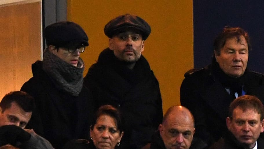 MANSFIELD, ENGLAND - JANUARY 16:  Manchester City manager Pep Guardiola looks on from the stands during The Emirates FA Cup Third Round Replay match between Mansfield Town and Cardiff City at Field Mill on January 16, 2018 in Mansfield, England.  (Photo by Gareth Copley/Getty Images)