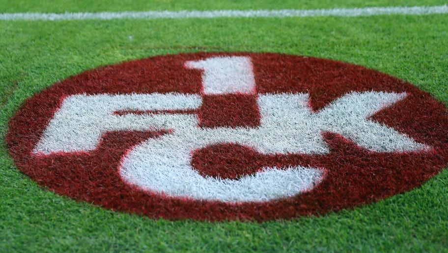 KAISERSLAUTERN, GERMANY - AUGUST 28: A logo of Kaiserslautern is painted on the pitch during the Second Bundesliga match between 1. FC Kaiserslautern and Eintracht Braunschweig at Fritz-Walter-Stadion on August 28, 2017 in Kaiserslautern, Germany.  (Photo by Alex Grimm/Bongarts/Getty Images)