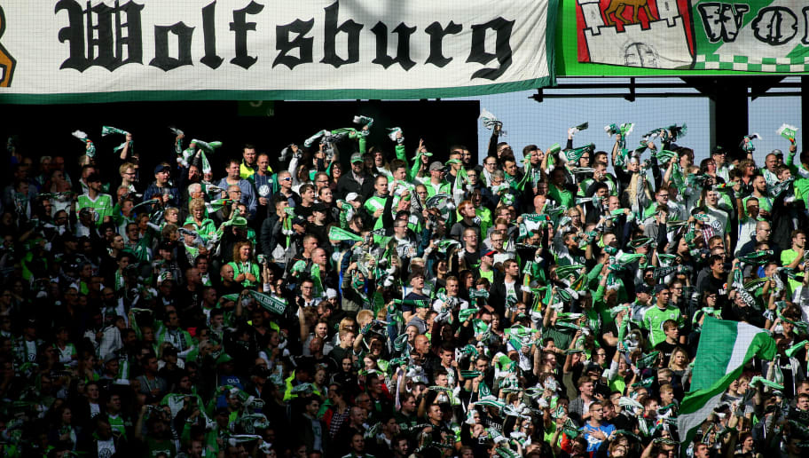 WOLFSBURG, GERMANY - SEPTEMBER 09: Wolfsburg Fans are are pictured during the Bundesliga match between VfL Wolfsburg and Hannover 96 at Volkswagen Arena on September 9, 2017 in Wolfsburg, Germany. (Photo by Selim Sudheimer/Bongarts/Getty Images)