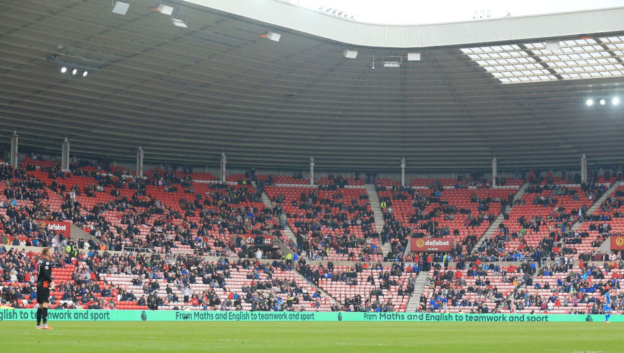 Seats are left empty during the English Premier League football match between Sunderland and Bournemouth at the Stadium of Light in Sunderland, north-east England on April 29, 2017.  / AFP PHOTO / Lindsey PARNABY / RESTRICTED TO EDITORIAL USE. No use with unauthorized audio, video, data, fixture lists, club/league logos or 'live' services. Online in-match use limited to 75 images, no video emulation. No use in betting, games or single club/league/player publications.  /         (Photo credit should read LINDSEY PARNABY/AFP/Getty Images)