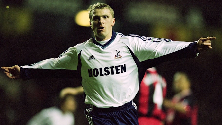 Jamie McDonald/GettyImages 15 Dec 2001: Sergei Rebrov of Tottenham Hotspur celebrates his goal against Fulham during the FA Barclaycard Premiership match at White Hart Lane in London. Spurs won 4-0. \ Mandatory Credit: Jamie McDonald /Allsport