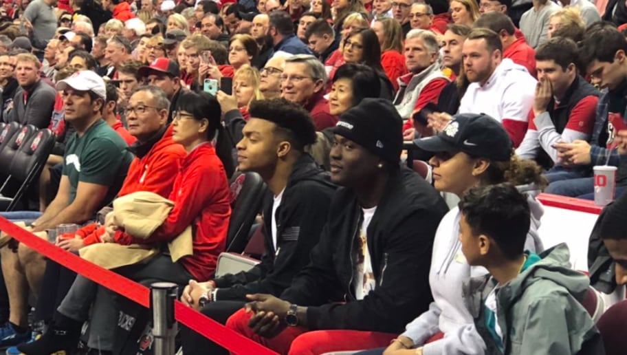 Justin Fields And Dwayne Haskins Hanging Out At Ohio State Basketball Game 12up