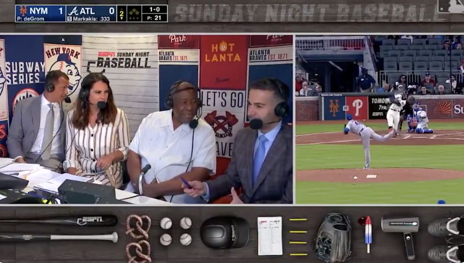 Video Nick Markakis Hits Solo Homer Off Jacob Degrom As Hank Aaron Watches From The Booth 12up
