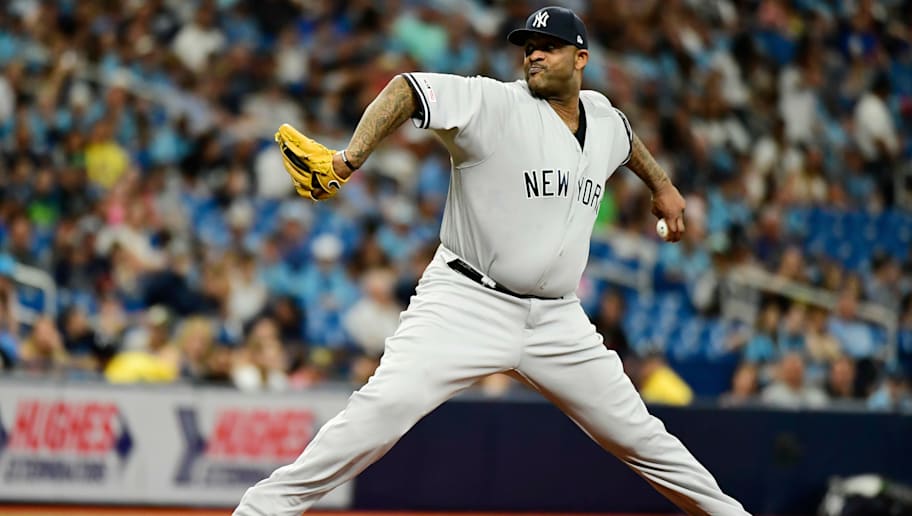 Julio Aguilar ST. PETERSBURG, FLORIDA - MAY 11: CC Sabathia #52 of the New York Yankees delivers a pitch to the Tampa Bay Rays during the first inning at Tropicana Field on May 11, 2019 in St. Petersburg, Florida. (Photo by Julio Aguilar/Getty Images)