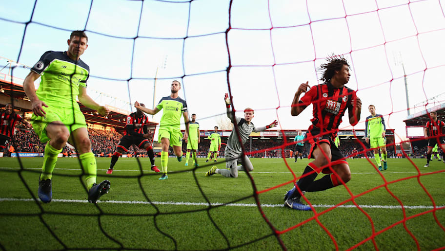 BOURNEMOUTH, ENGLAND - DECEMBER 04:  Nathan Ake of AFC Bournemouth (5) scores their fourth goal during the Premier League match between AFC Bournemouth and Liverpool at Vitality Stadium on December 4, 2016 in Bournemouth, England.  (Photo by Michael Steele/Getty Images)