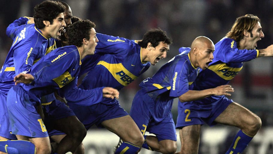 Boca Juniors' players celebrate after be