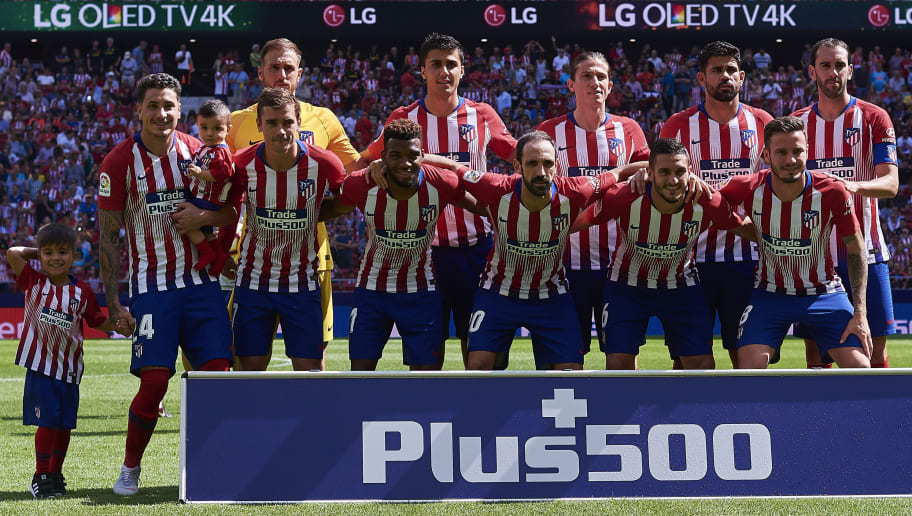 MADRID, SPAIN - SEPTEMBER 15:  Players of Atletico de Madrid line up for a team photo prior to the La Liga match between Club Atletico de Madrid and SD Eibar at Wanda Metropolitano on September 15, 2018 in Madrid, Spain. (Photo by Quality Sport Images/Getty Images)