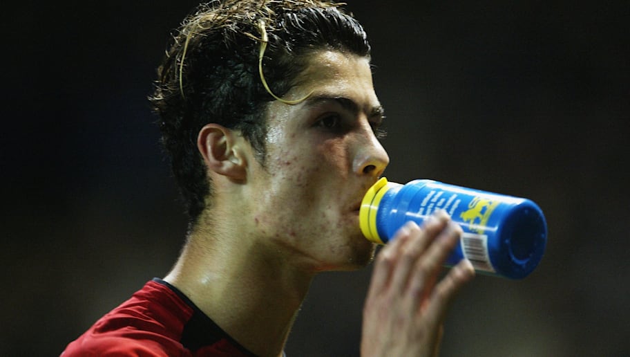 Cristano Ronaldo of Manchester United takes a drink