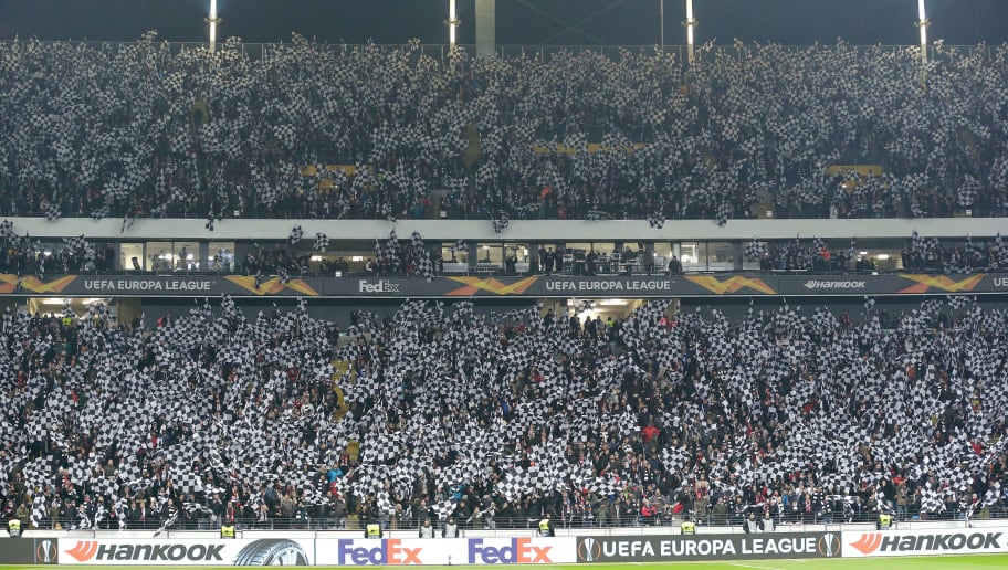 FRANKFURT, GERMANY - NOVEMBER 29: supporters of Eintracht Frankfurt during the UEFA Europa League   match between Eintracht Frankfurt v Olympique Marseille at the Commerzbank Arena on November 29, 2018 in Frankfurt Germany (Photo by Jeroen Meuwsen/Soccrates/Getty Images)