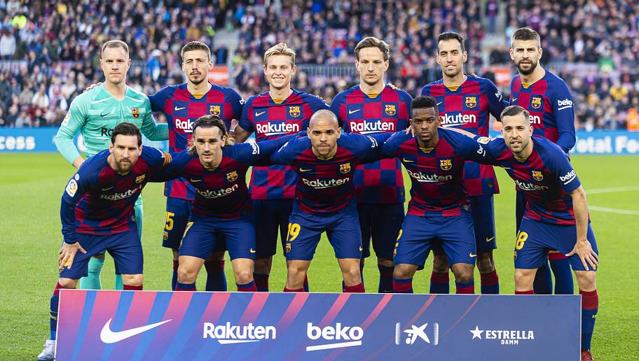 Eurasia Sport Images/GettyImages Marc Ter Stegen,Clement Lenglet,Frenkie de Jong,Ivan Rakitic,Sergio Busquets,Gerard Pique,Lionel Messi,Antoine Griezmann,Martin Braithwaite,Nelson Semedo,Jordi Alba