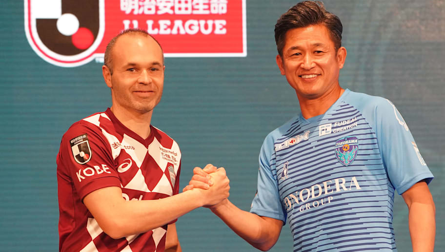 Etsuo Hara/GettyImages Andres Iniesta,Kazuyoshi Miura