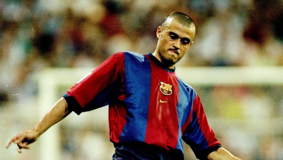 19 Sep 1998:  Luis Enrique of Barcelona in action during the Primera Liga match against Real Madrid at the Bernabeu in Madrid, Spain. The game ended 2-2. \ Mandatory Credit: Clive Mason /Allsport