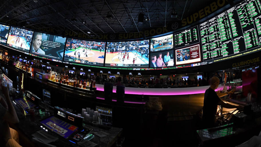 LAS VEGAS, NV - MARCH 15:  (EDITORS NOTE: This image was shot with a fisheye lens.) Guests attend a viewing party for the NCAA Men's College Basketball Tournament inside the 25,000-square-foot Race & Sports SuperBook at the Westgate Las Vegas Resort & Casino which features 4,488-square-feet of HD video screens on March 15, 2018 in Las Vegas, Nevada.  (Photo by Ethan Miller/Getty Images)