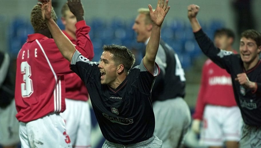 Michael Owen of Liverpool celebrates scoring