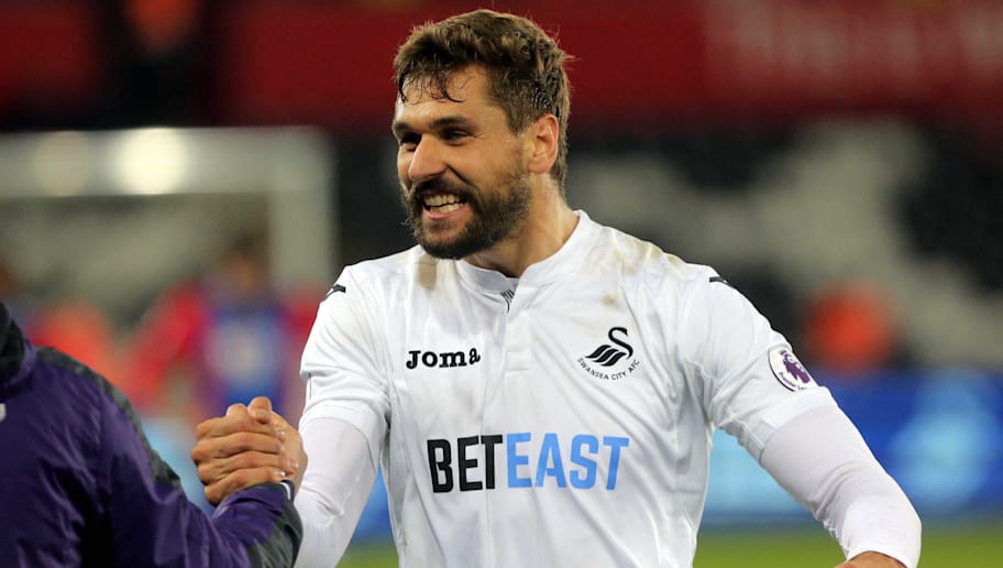SWANSEA, WALES - NOVEMBER 26: A delighted Fernando Llorente of Swansea City after the final whistle during the Premier League match between Swansea City and Crystal Palace at The Liberty Stadium on November 26, 2016 in Swansea, Wales. (Photo by Athena Pictures/Getty Images)