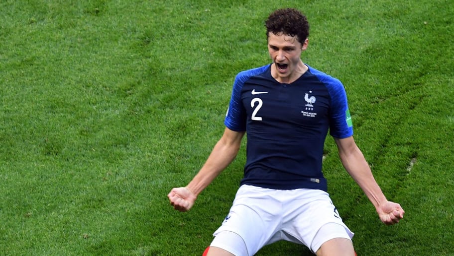 TOPSHOT - France's Benjamin Pavard celebrates after scoring his team's second goal during the Russia 2018 World Cup round of 16 football match between France and Argentina at the Kazan Arena in Kazan on June 30, 2018. (Photo by SAEED KHAN / AFP) / RESTRICTED TO EDITORIAL USE - NO MOBILE PUSH ALERTS/DOWNLOADS        (Photo credit should read SAEED KHAN/AFP/Getty Images)